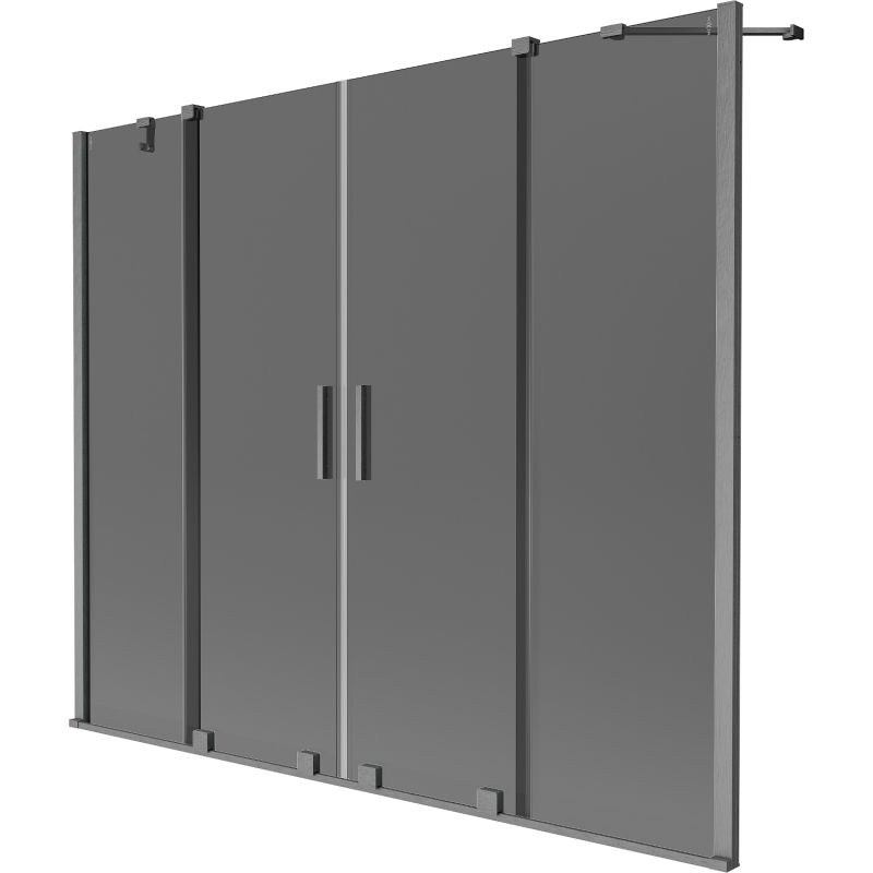 Mexen Velar Duo dvojkrídlový vaňový paraván, posuvný 200 x 150 cm, grafit, brúsená gun gray - 896-200-000-42-66