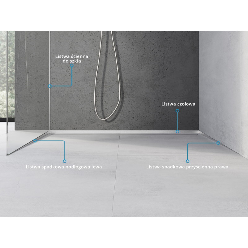 Mexen Line-B spádová lišta na sklo 120 cm ľavá, inox - 181004120L