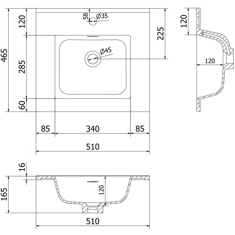 Mexen Otis umývadlo zabudované v doske 51 x 46,5 cm, biely lesk - 25185000