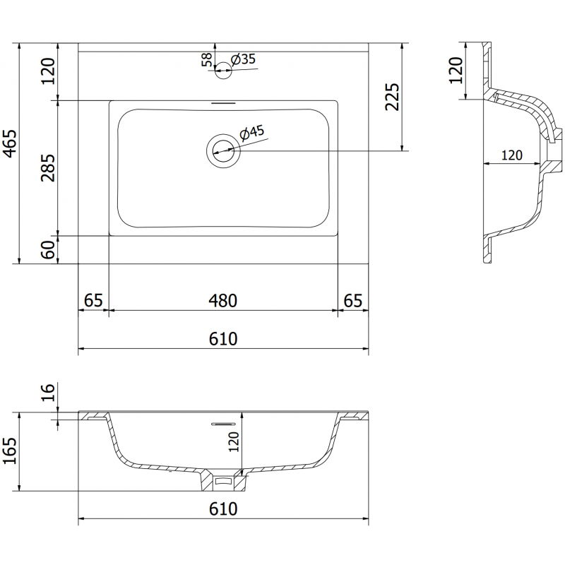Mexen Otis umývadlo zapustené do dosky 61 x 46,5 cm, čierna matná - 25186071