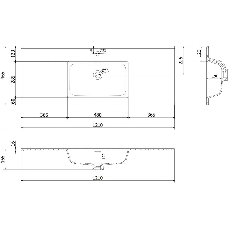 Mexen Otis umývadlo zapustené do dosky 121 x 46,5 cm, čierny mat - 25181271