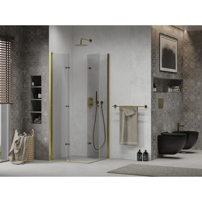 Mexen Lima Duo skladací sprchovací kút 80 x 80 cm, transparentný, zlatý - 856-080-080-50-00-02