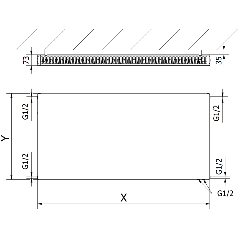 Mexen Flat CVF21 doskový radiátor 300 x 1000 mm, spodné pripojenie, 631 W, biely - W621F-030-100-00