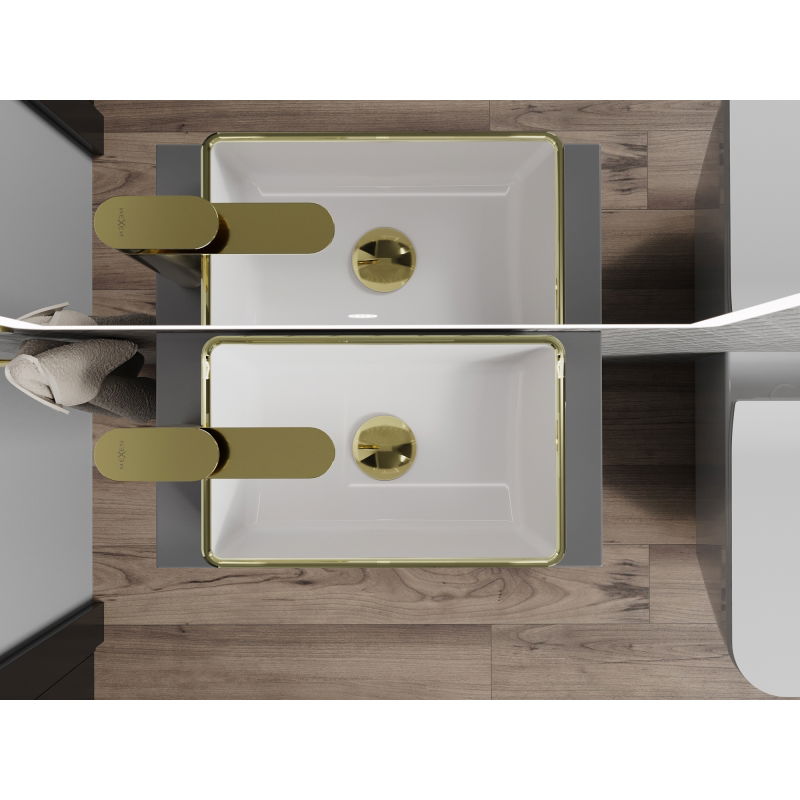 Mexen Nadia umývadlo na dosku 36 x 23 cm, biela/zlatý okraj - 21613605