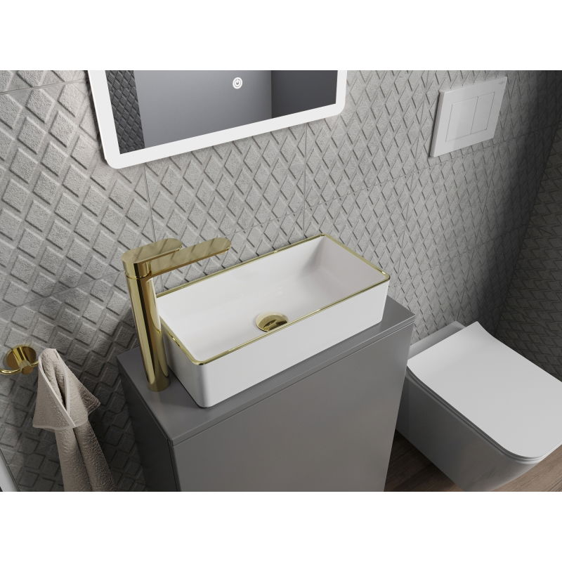 Mexen Nadia umývadlo na dosku 46 x 23 cm, biela/zlatý okraj - 21614605