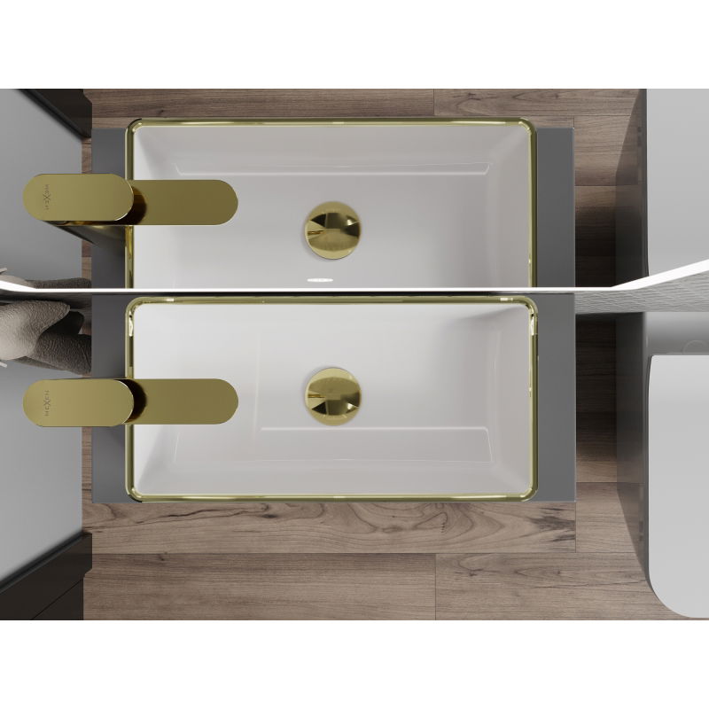Mexen Nadia umývadlo na dosku 46 x 23 cm, biela/zlatý okraj - 21614605