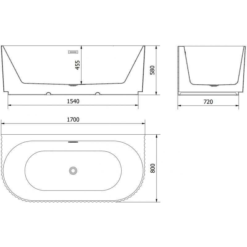 Mexen Sella voľne stojaca prístenná ryhovaná vaňa 170 x 80 cm, biela lesklá, prepad gun metal - 52711708000-95