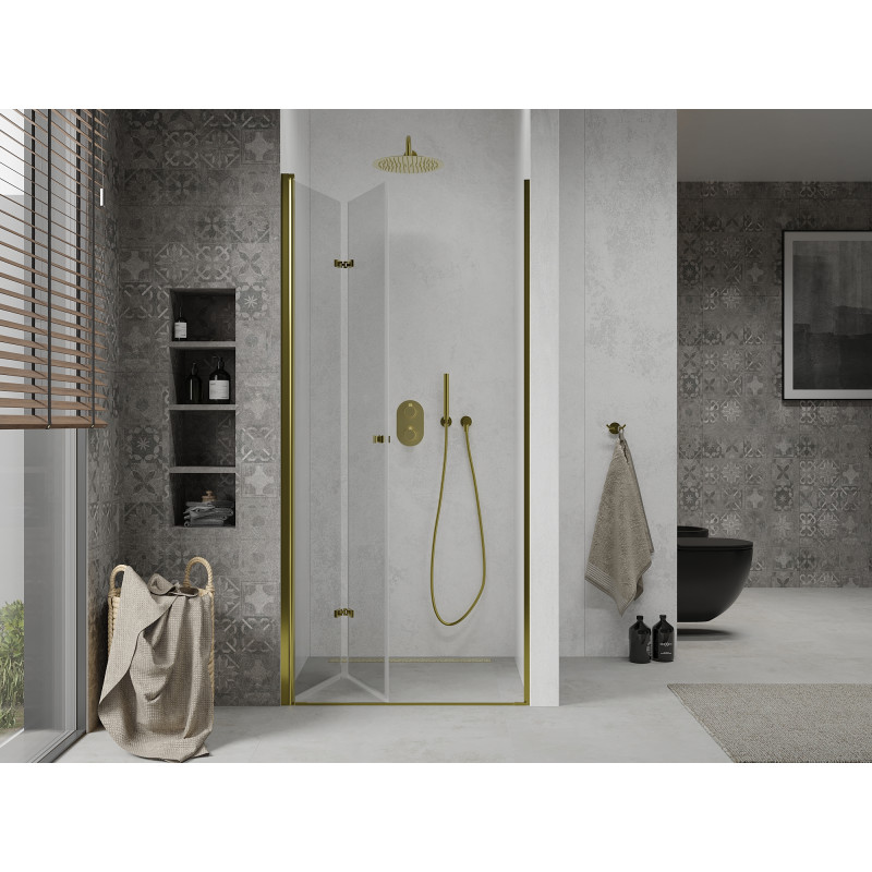 Mexen Lima skladacie sprchové dvere 80 cm, priehľadné, zlaté - 856-080-000-50-00