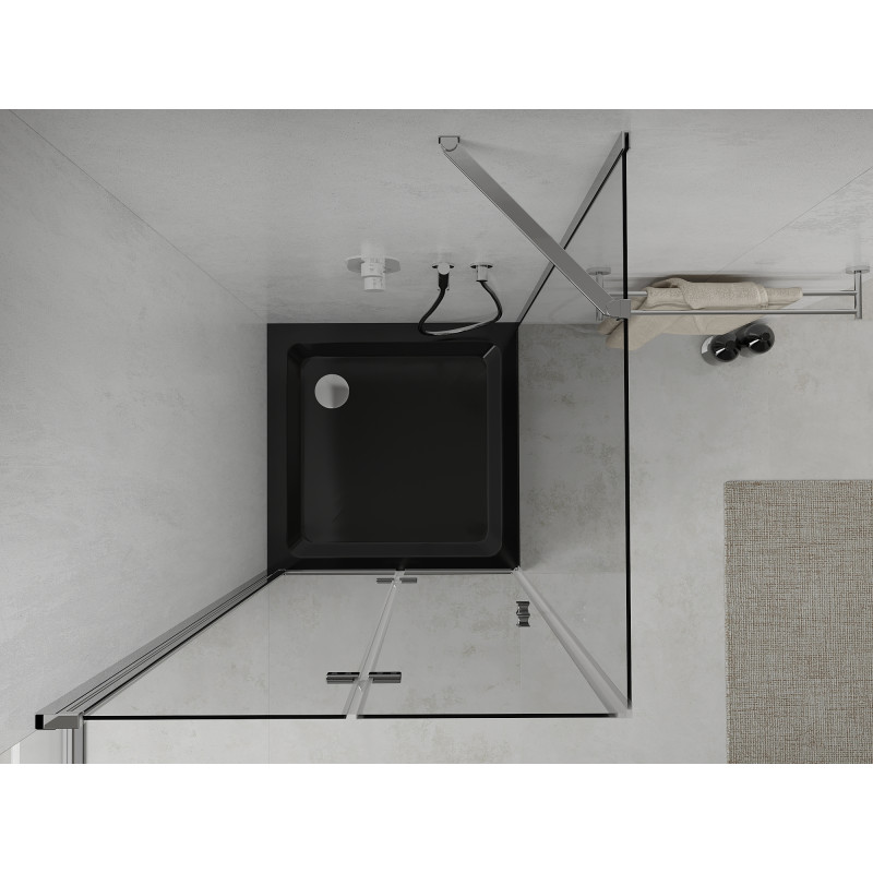 Mexen Lima skladacia sprchová kabína 80 x 80 cm, transparentná, chróm + vanička Flat, čierna - 856-080-080-01-00-4070