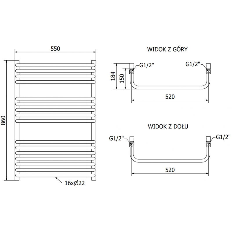 Mexen Apollo kúpeľňový radiátor 860 x 550 mm, 481 W, čierny - W117-0860-550-00-70