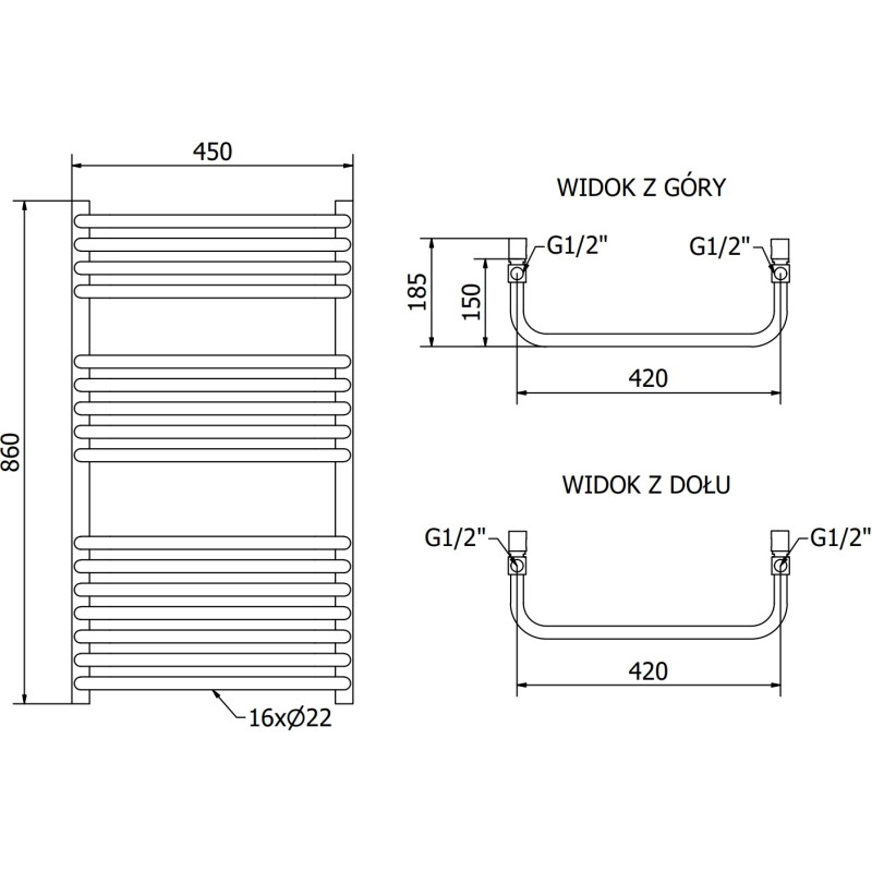 Mexen Apollo radiátor do kúpeľne 860 x 450 mm, 424 W, biely - W117-0860-450-00-20