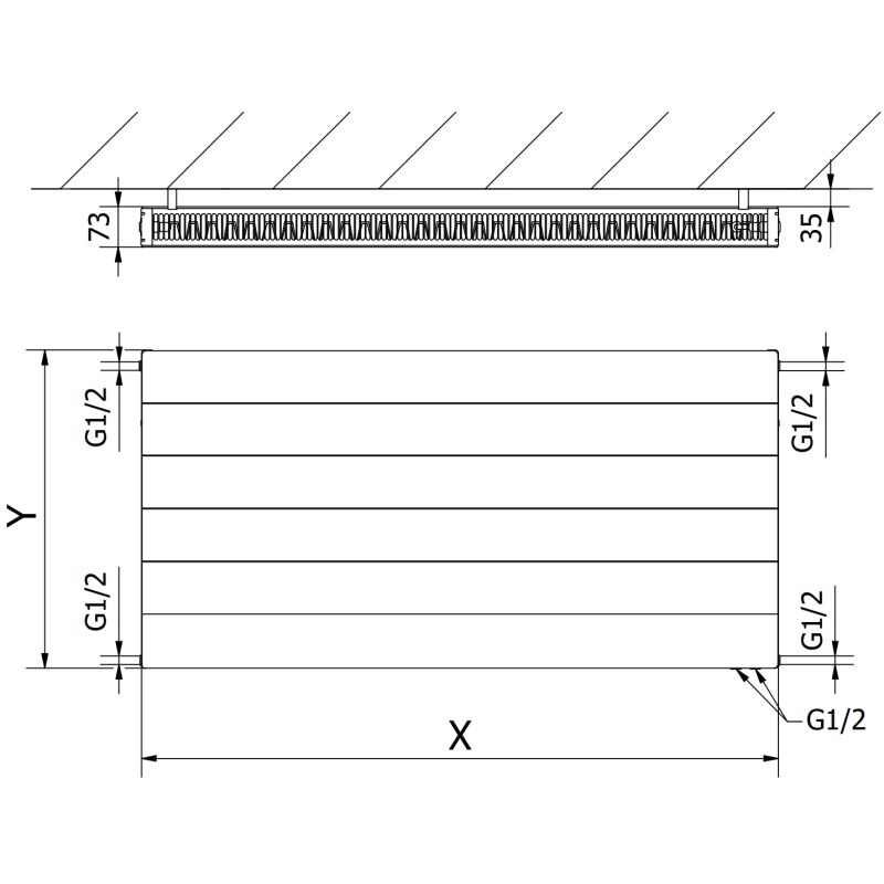 Mexen Line CVL21 doskový radiátor 400 x 1300 mm, spodné pripojenie, 1032 W, antracit - W621L-040-130-66