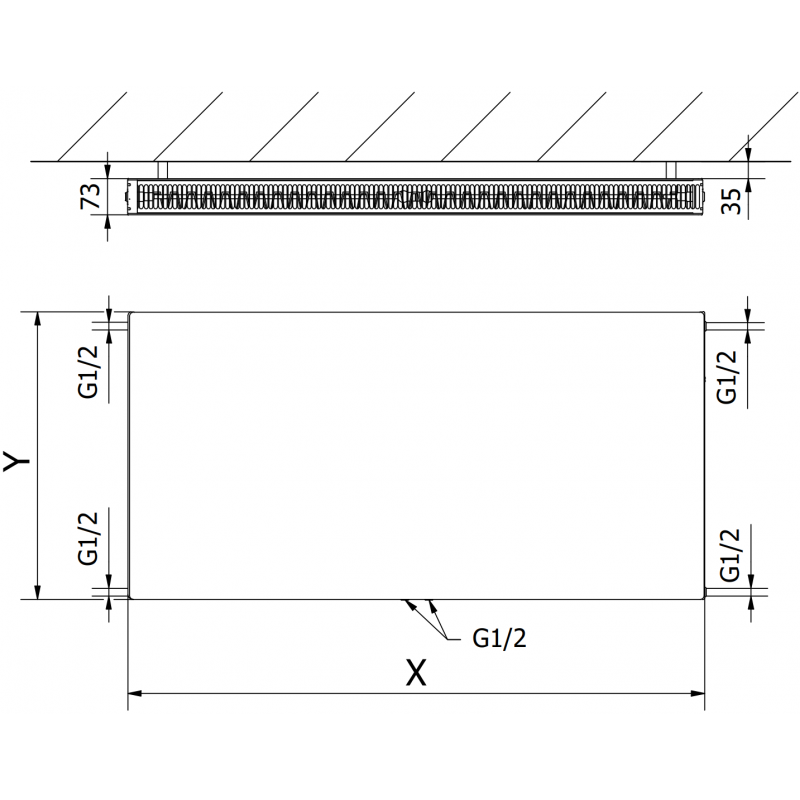 Mexen Flat CCF21 doskový radiátor 300 x 1800 mm, spodné stredové pripojenie, 1135 W, antracit - W6C21F-030-180-66