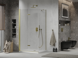 Mexen Lima sprchová kabína, skladacie dvere 80 x 100 cm, transparentnéné, zlatá + závesný bidet Flat - 856-080-100-50-00-4010