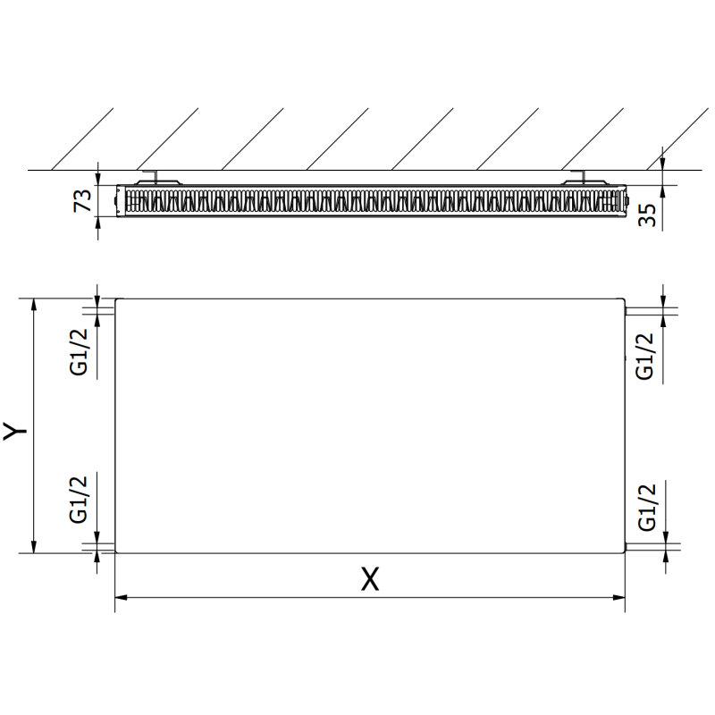 Mexen Flat CF21 doskový radiátor 400 x 1800 mm, bočné pripojenie, 1428 W, čierny - W421F-040-180-70