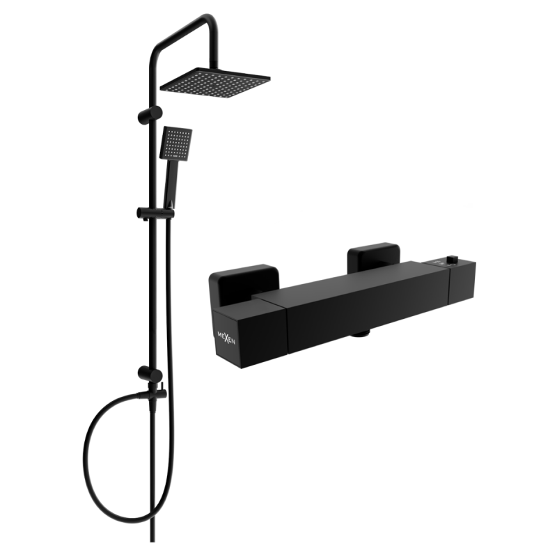Mexen Cube Tord nástenný sprchový set s dažďovou sprchou a termostatickou batériou, čierny - 77200200-70
