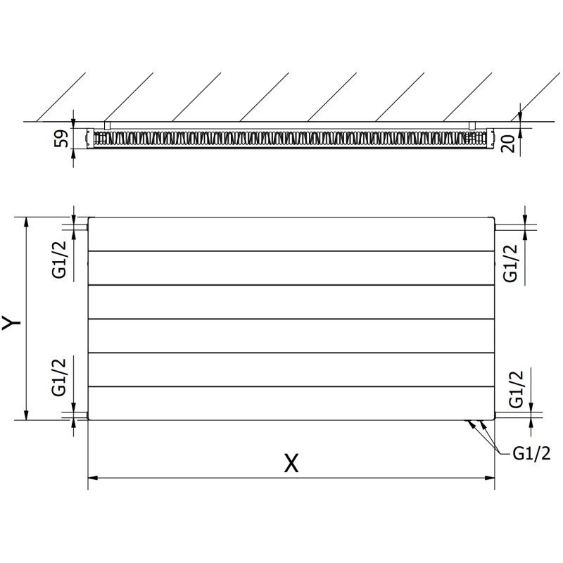 Mexen Line CVL11 doskový radiátor 900 x 1300 mm, spodné pripojenie, 1418 W, čierny - W611L-090-130-70