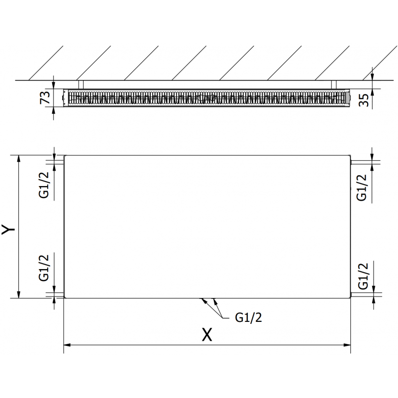 Mexen Flat CCF21 doskový radiátor 300 x 1500 mm, spodné stredové pripojenie, 946 W, čierny - W6C21F-030-150-70