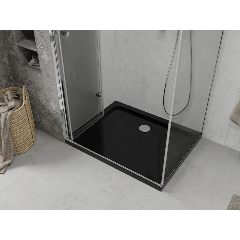 Mexen Lima skladací sprchovací kút 80 x 100 cm, transparentný, chróm + vanička Flat, čierna - 856-080-100-01-00-4070