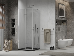 Mexen Lima skladací sprchovací kút 90 x 90 cm, transparentný, chróm + čierny plochý sprchová vanička