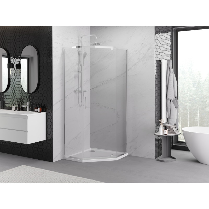 Mexen Exo-R päťuholníkový otvárací sprchový kút 80 x 80 cm, transparentný, chróm - 812-080-080-01-00
