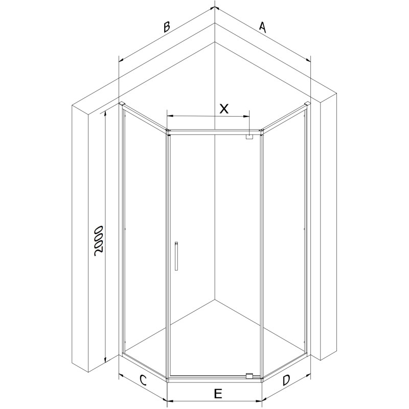Mexen Exo-R päťuholníkový otvárací sprchový kút 80 x 80 cm, transparentný, chróm - 812-080-080-01-00