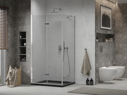 Mexen Lima skladací sprchovací kút 100 x 90 cm, transparentný, chróm + vanička Flat, čierny - 856-100-090-01-00-4070