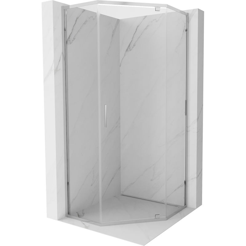 Mexen Exo päťuholníková sprchová kabína otváracia 90 x 90 cm, priehľadná, chróm - 812-090-090-01-00