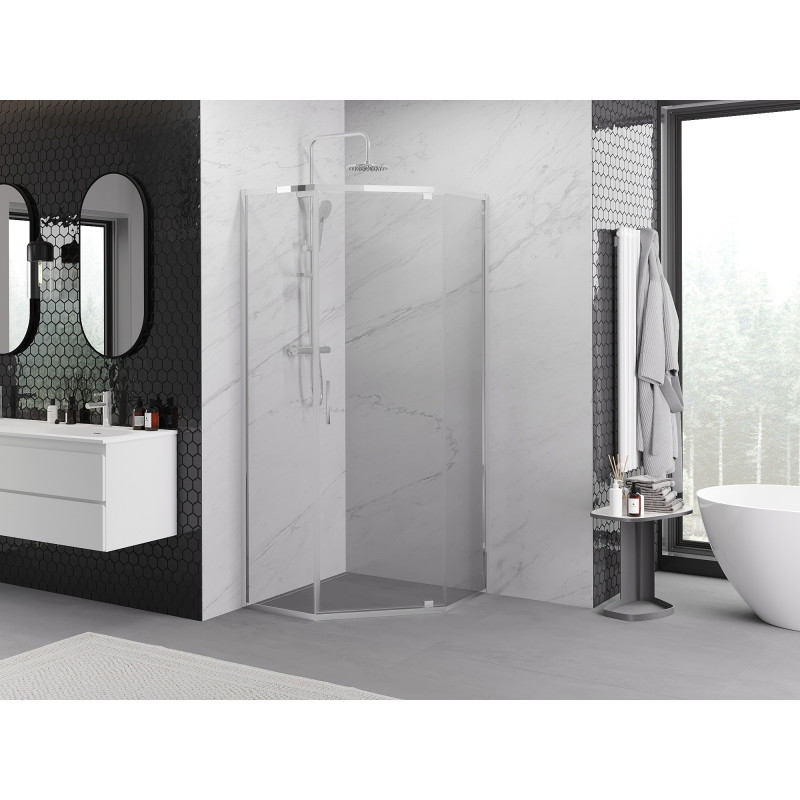Mexen Exo-R Päťuholníková sprchová kabína s otočnými dverami 90 x 90 cm, transparentná, chróm - 812-090-090-01-00
