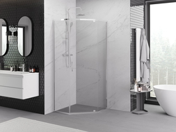 Mexen Exo päťuholníková sprchová kabína otváracia 90 x 90 cm, priehľadná, chróm - 812-090-090-01-00