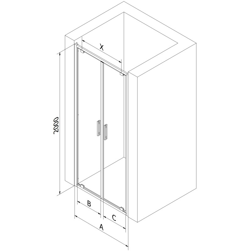Mexen Exo-BR Duo dvojité sprchové dvere, 100 cm, priehľadné, čierne - 8182-100-000-70-00