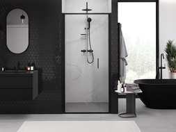 Mexen Exo skladacie sprchové dvere 85 cm, transparentné, čierne - 816-085-000-70-00
