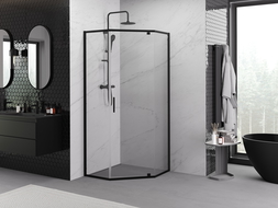 Mexen Exo päťuholníkový sprchový kút s výklopnými dverami 90 x 90 cm, priehľadný, čierny - 812-090-090-70-00
