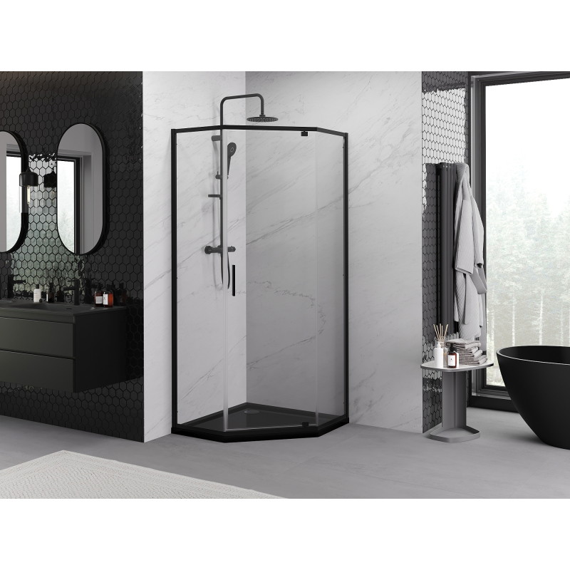 Mexen Exo-R pěťhranná sprchová kabína výklopná 90 x 90 cm, transparentná, čierna - 812-090-090-70-00
