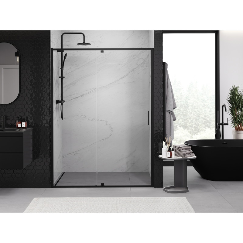 Mexen Exo-R sprchové dvere výkyvné 145 cm, priehľadné, čierne - 819-145-000-70-00