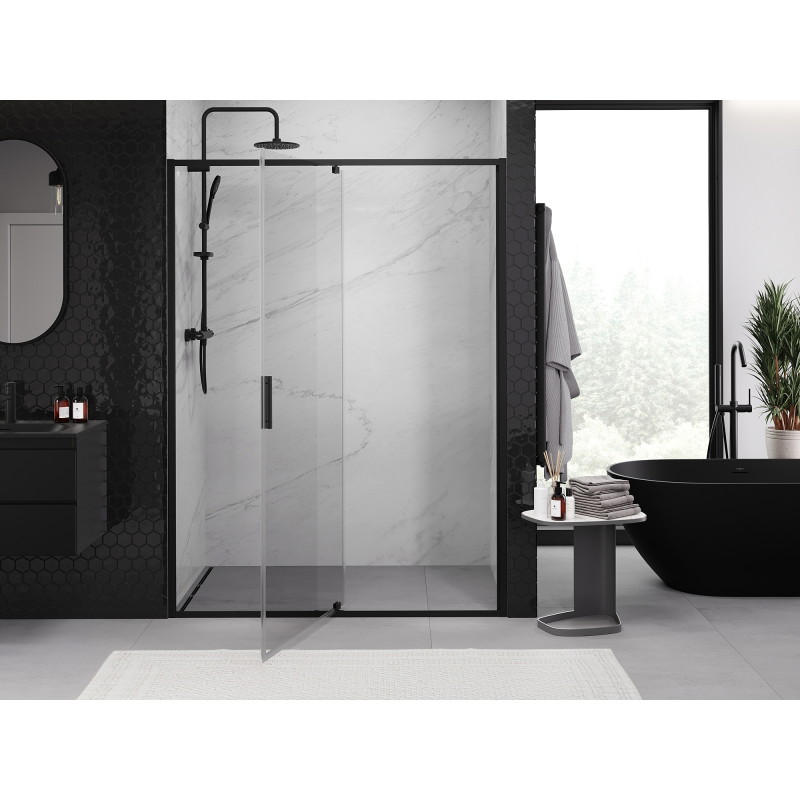 Mexen Exo-R sprchové dvere výkyvné 145 cm, priehľadné, čierne - 819-145-000-70-00
