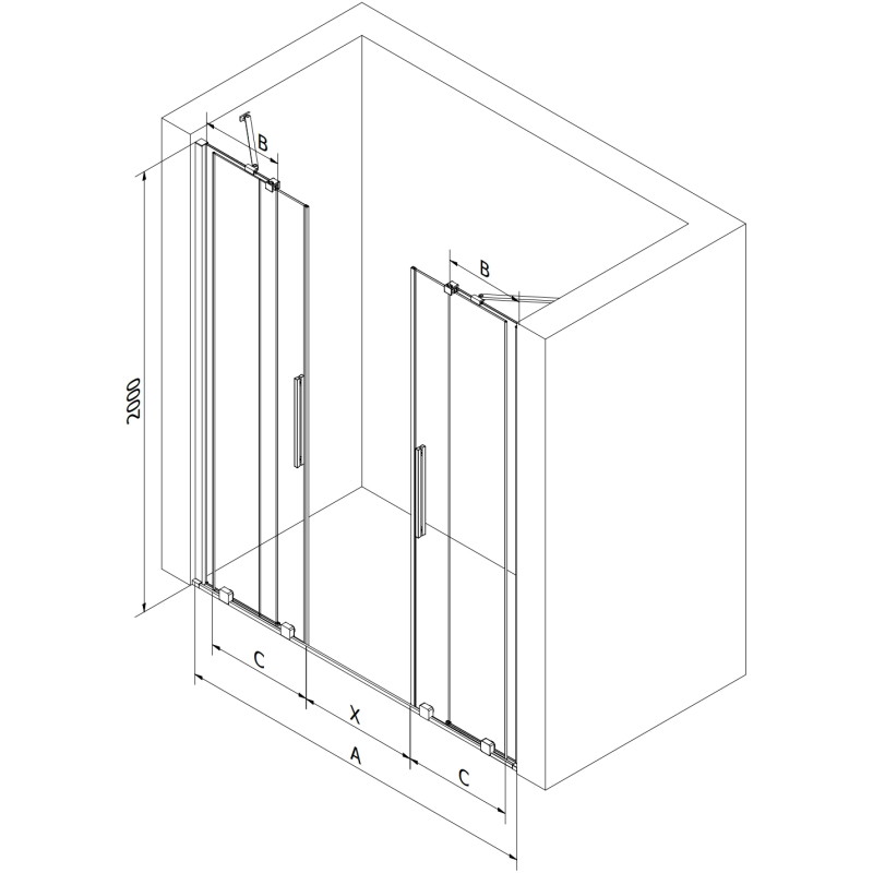 Mexen Velar Duo sprchové dvere posuvné 140 cm, priehľadné, chróm - 871-140-000-02-01