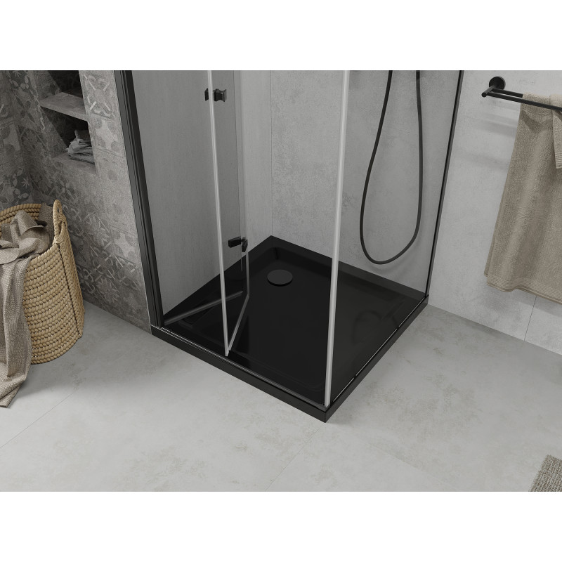 Mexen Lima skladacia sprchová kabína 80 x 80 cm, priehľadná, čierna + vanička Flat, čierna - 856-080-080-70-00-4070B