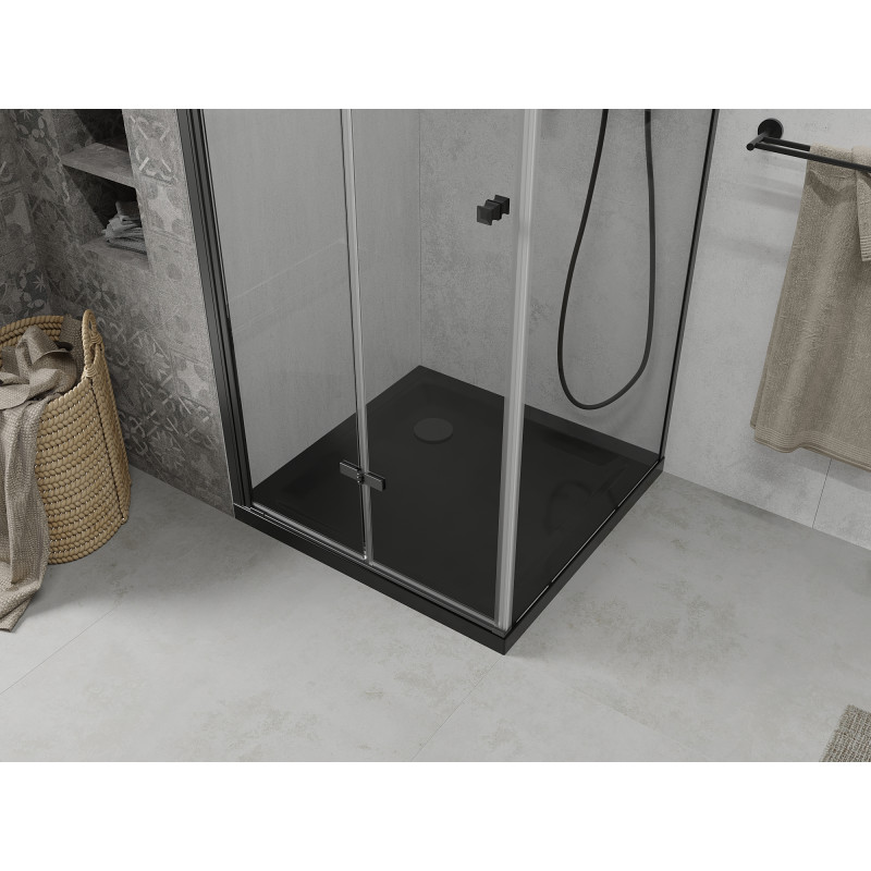 Mexen Lima skladacia sprchová kabína 80 x 80 cm, priehľadná, čierna + vanička Flat, čierna - 856-080-080-70-00-4070B