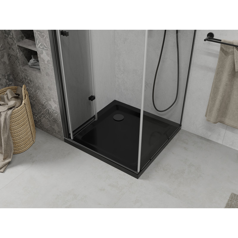 Mexen Lima skladacia sprchová kabína 80 x 80 cm, priehľadná, čierna + vanička Flat, čierna - 856-080-080-70-00-4070B