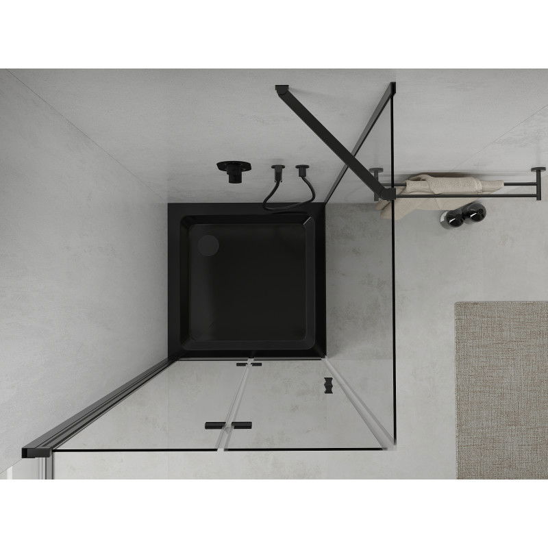 Mexen Lima skladací sprchový kút 80 x 80 cm, transparentný, čierny + vanička Flat, čierna - 856-080-080-70-00-4070B