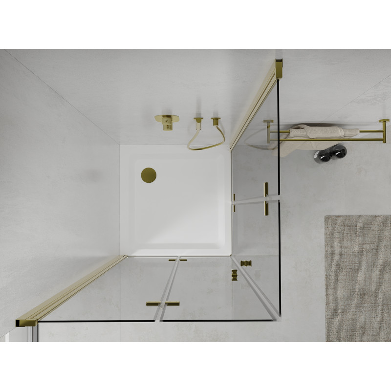 Mexen Lima Duo skladací sprchový kút 80 x 80 cm, priehľadný, zlatý + vanička Flat - 856-080-080-50-02-4010G