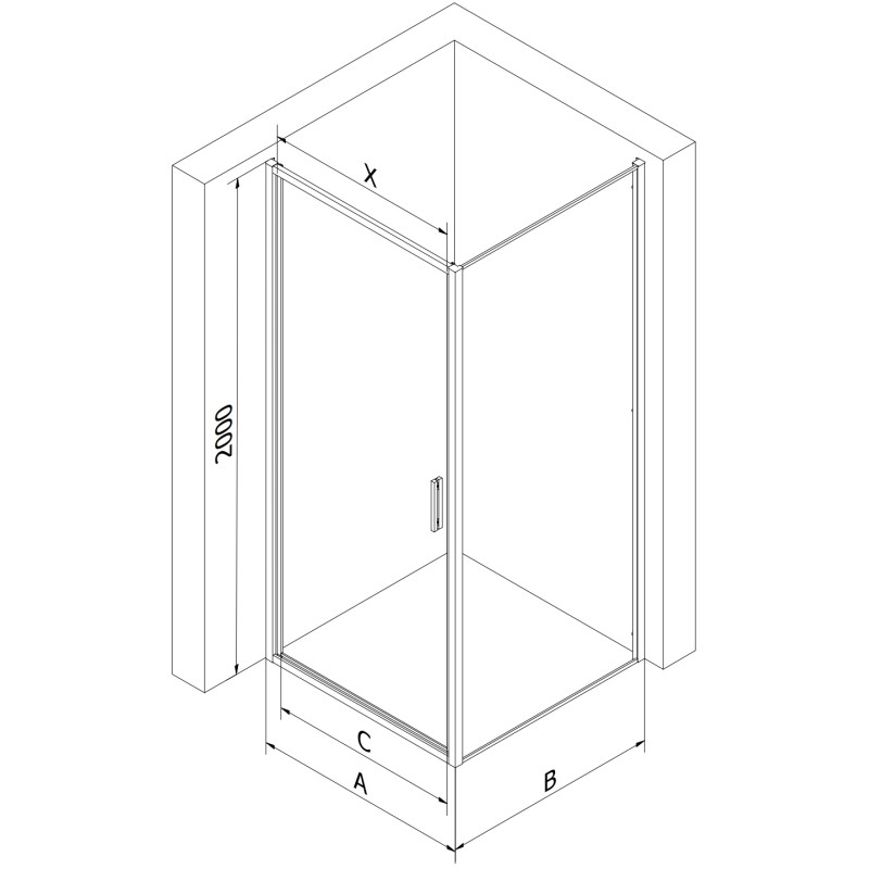 Mexen Exo-B sprchový kút výklopný 90 x 85 cm, priehľadný, chróm - 817-090-085-01-00