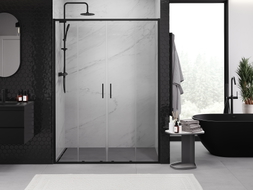 Mexen Exo-S Duo dvojité posuvné sprchové dvere 150 cm, transparentné, čierne - 8152-150-000-70-00