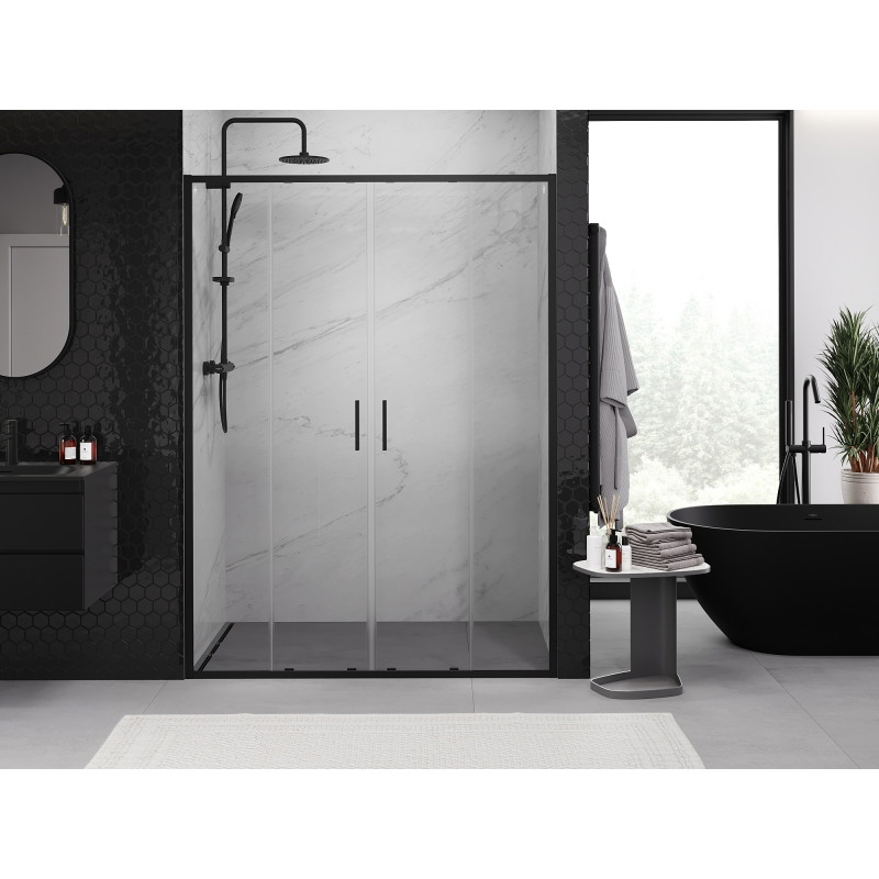 Mexen Exo-S Duo dvojité posuvné sprchové dvere 160 cm, transparentné, čierne - 8152-160-000-70-00