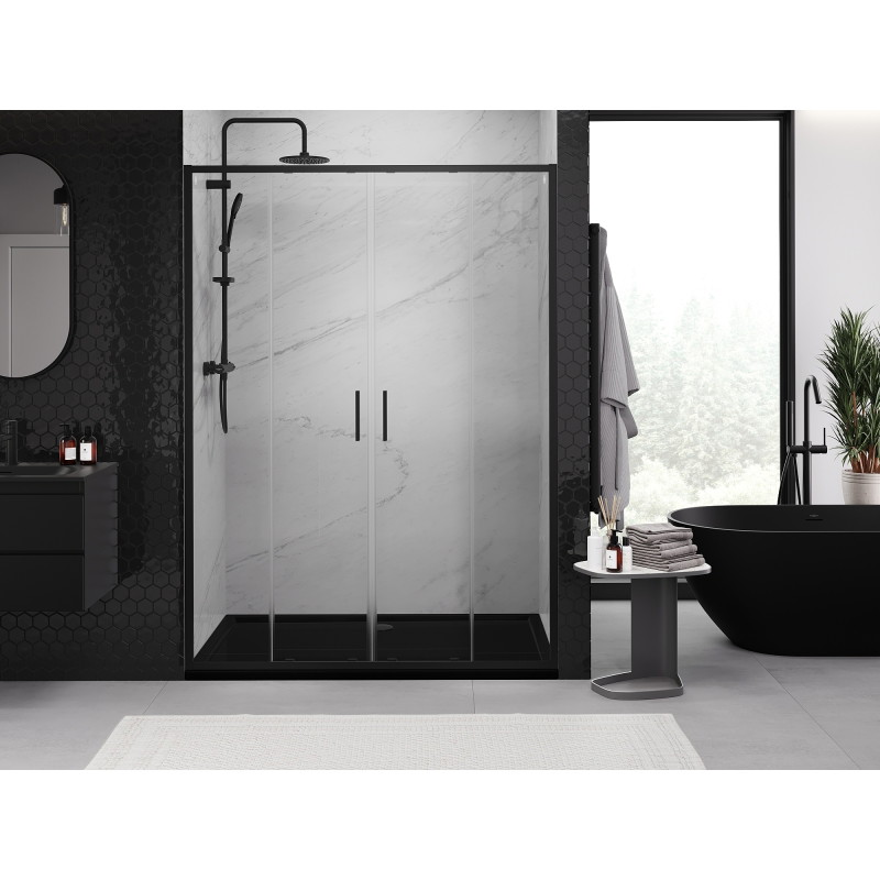 Mexen Exo-S Duo dvojité posuvné sprchové dvere 160 cm, transparentné, čierne - 8152-160-000-70-00