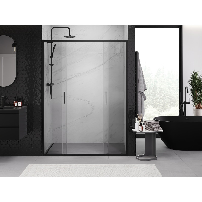 Mexen Exo-S Duo dvojité posuvné sprchové dvere 160 cm, transparentné, čierne - 8152-160-000-70-00
