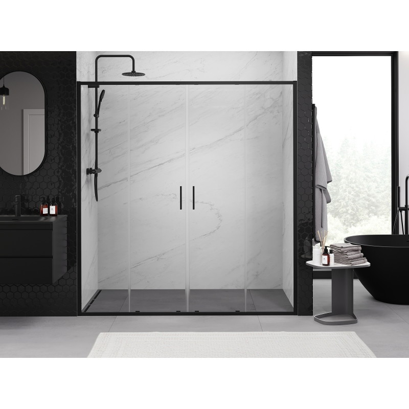 Mexen Exo-S Duo dvojité posuvné sprchové dvere 200 cm, transparentné, čierne - 8152-200-000-70-00