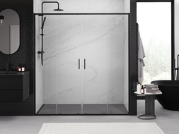 Mexen Exo dvojité posuvné sprchové dvere 190 cm, transparentné, čierne - 8152-190-000-70-00