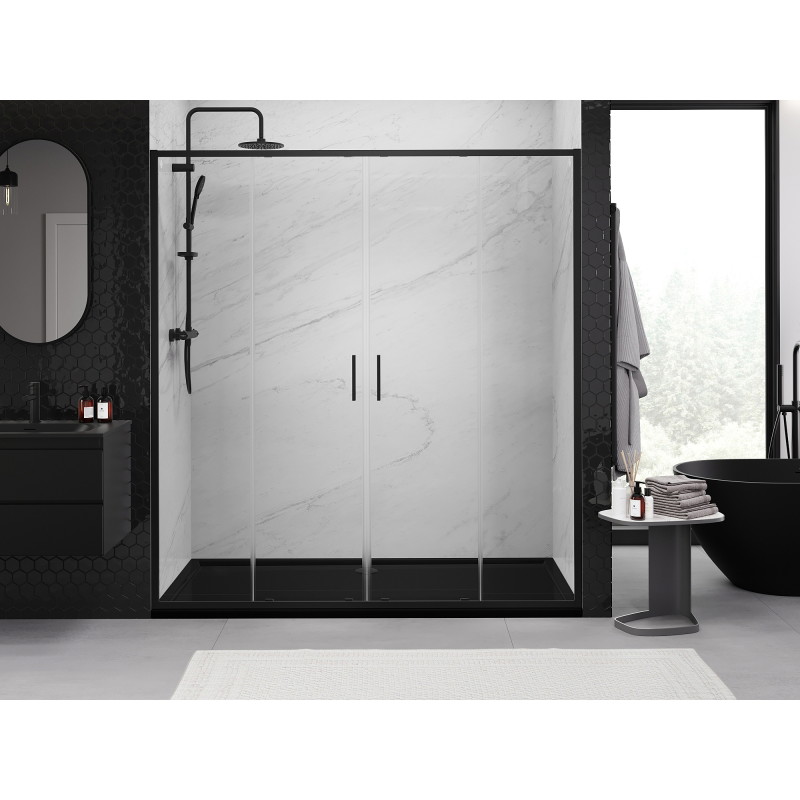 Mexen Exo-S Duo dvojité posuvné sprchové dvere 190 cm, transparentné, čierne - 8152-190-000-70-00